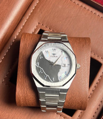 VIOKAI Dual-Tone Marble Dial Watch – Stainless Steel Case & Band